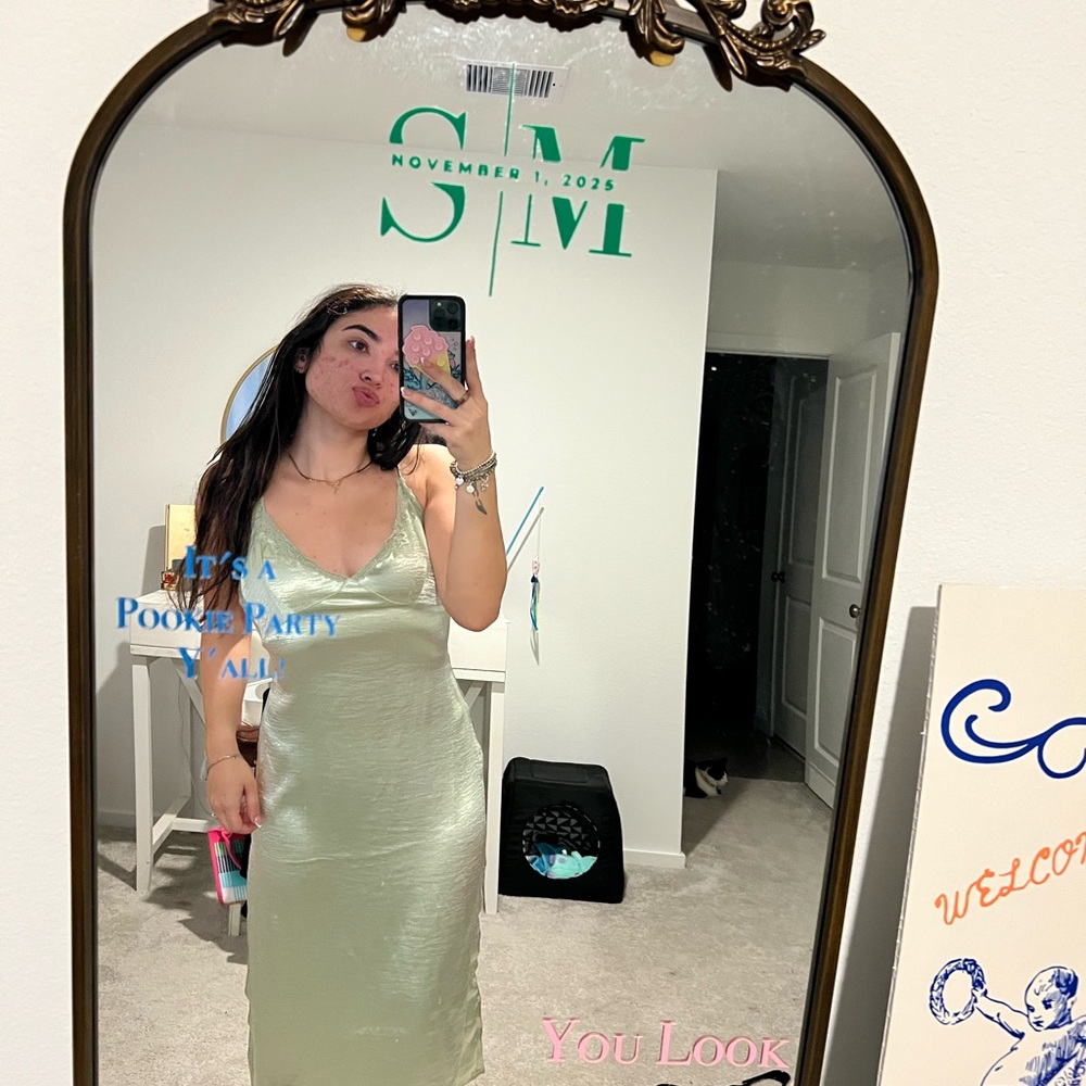 Urban Outfitters Satin Midi Dress in Light Green